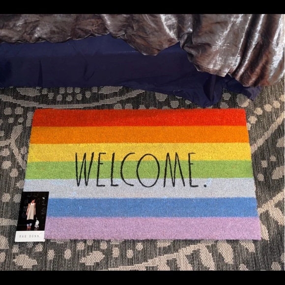 Rae Dunn rainbow welcome door mat